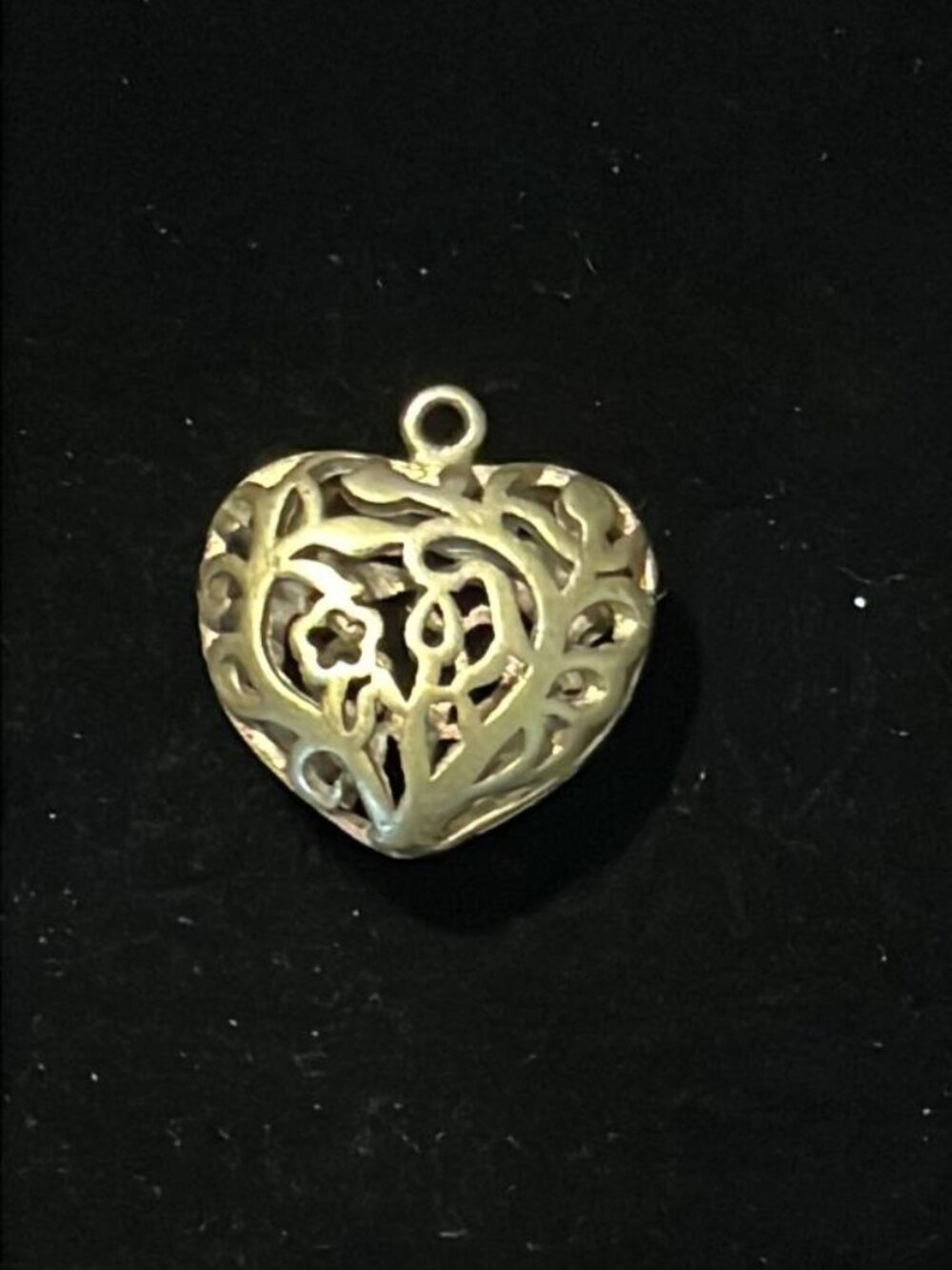 Filigree Brass Tone Puff Heart Pendant
